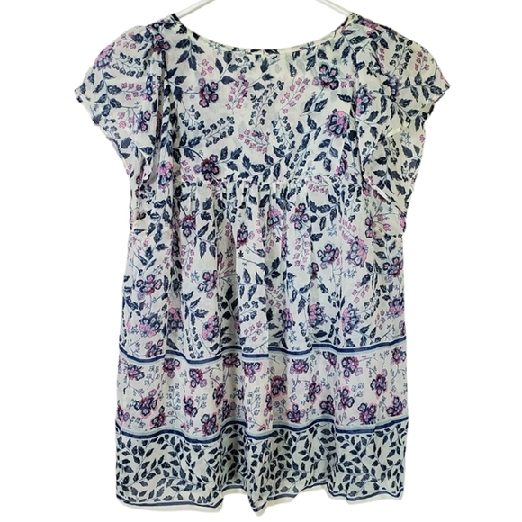 2249 * Gap Sheer Floral Flowy Blouse White Blue Pink Size S - Picture 2 of 7